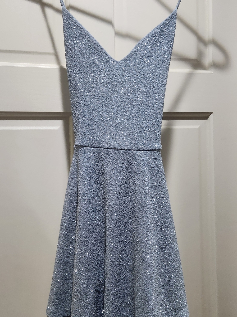 Sparkle Light Blue Spaghetti-Strap Party Dress